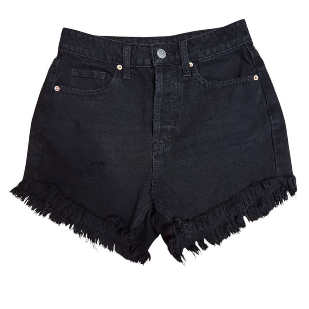 Black Distressed High Waisted Denim Shorts